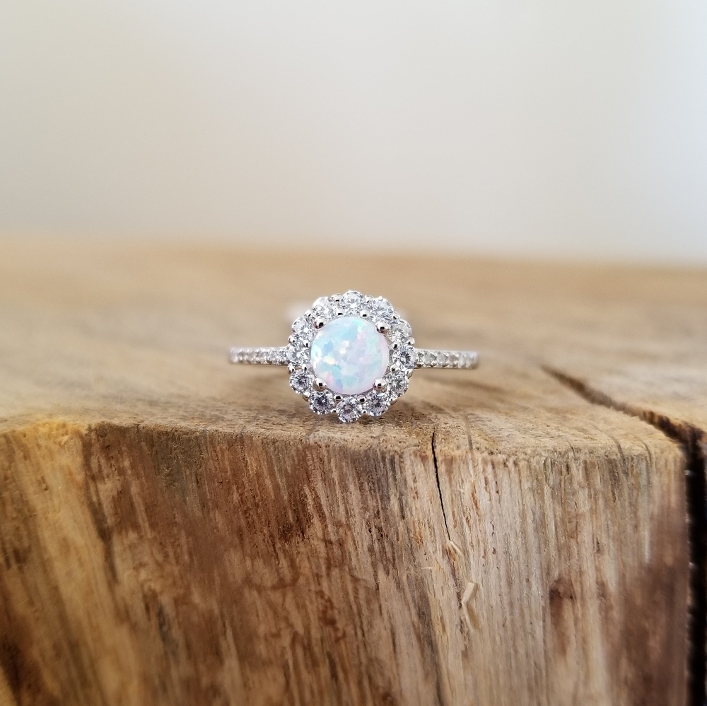 Opal Flower Sterling Ring